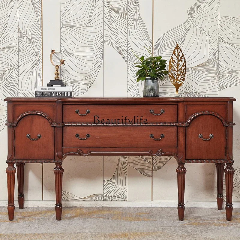 

1LAmerican retro solid wood porch cabinet French antique storage living room storage cabinet engraving