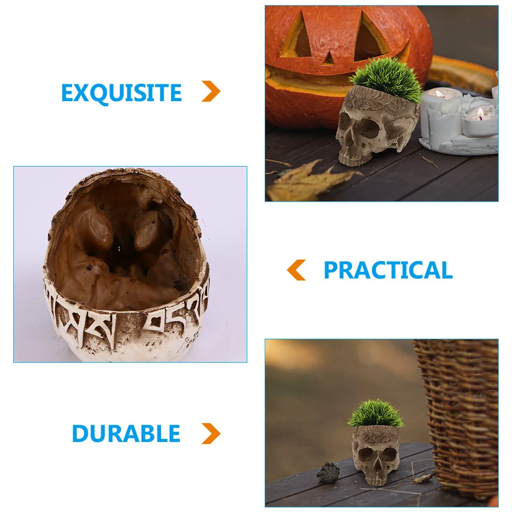 

Skull Decor Resin Skull Head Flowerpot Planter Halloween Party Decoration Succulent Vase Halloween Decoration Creative Planter