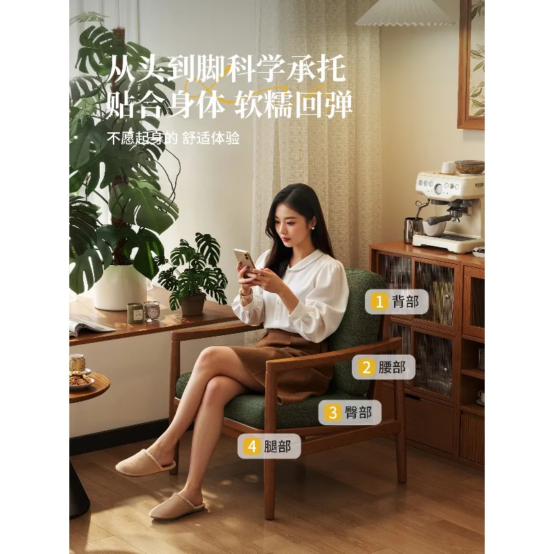 كرسي أريكة فردي من الخشب الصلب لغرفة المعيشة المنزلية وشرفة أريكة ترفيهية من العصور الوسطى كرسي بذراعين