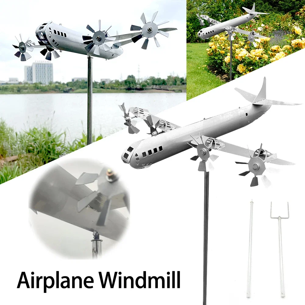 Airplane Wind Spinner Mental Courtyard Pinwheel Garden Lawn Balcony Party Park Exhibition Windmill for Outdoor Garden Decoration