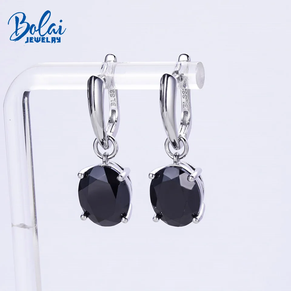 

Bolai Natural Black Spinel Dangle Earrings Real 925 Sterling Silver 12*10mm Gemstone Fine Jewelry for Women Gift Daily Wearing