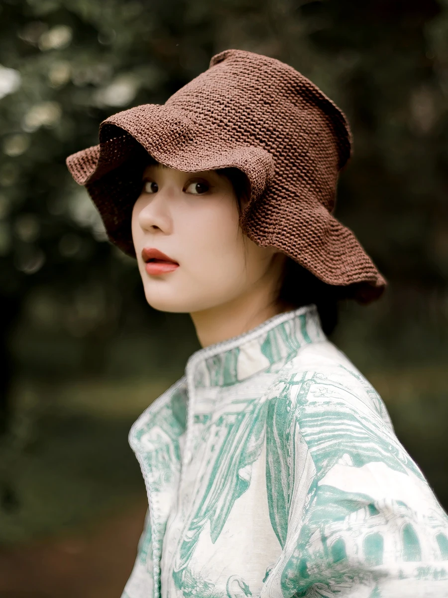 Handmade Flounced Folding Straw Hat for Men and Women Bucket Hat