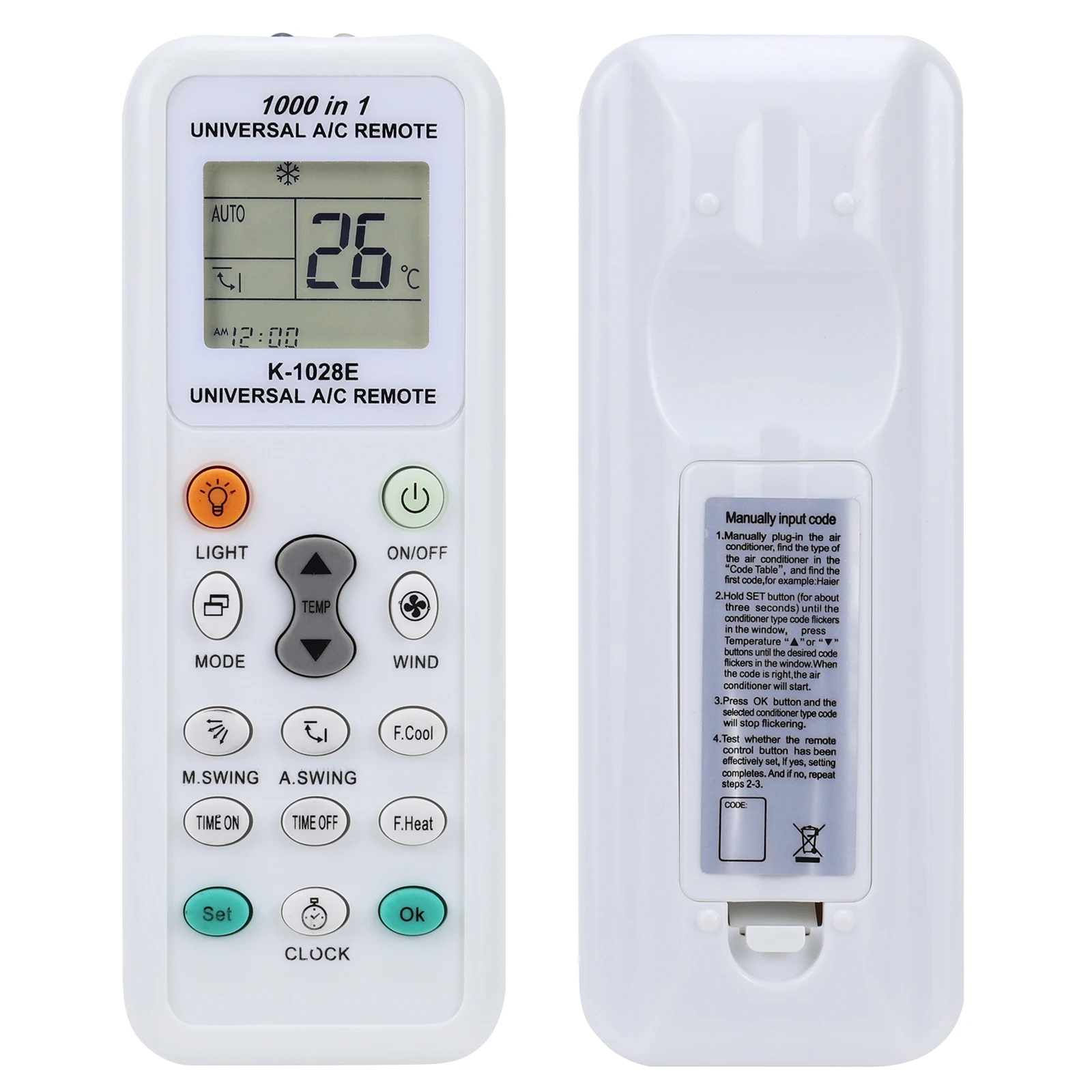 K-1028E Mando a distancia universal A/C compatible con Panasonic Sharp Samsung Fujitsu Guangda Guqiao Haier Helton Hicon 1000 en 1