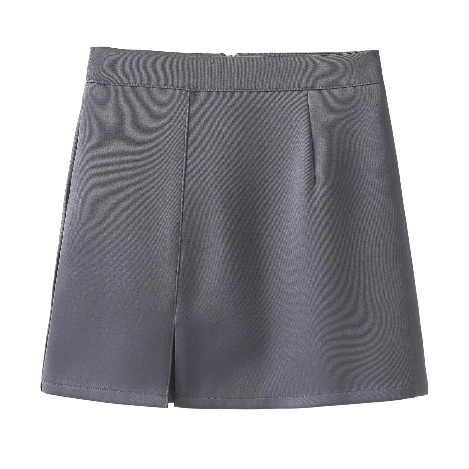 2026 Summer Chic Women's Elegant High Waist A-line Mini Skirts Lady Vintage Side Slit Anti-exposure Design Gray Short Midi Skirt