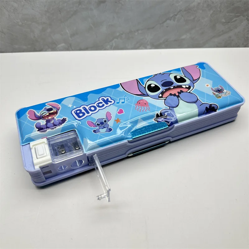 2024 Disney Stitch Double Sided Storage Pen Box with Pencil Sharpener Student Cartoon Pencil Case with Pencil Sharpener Gift