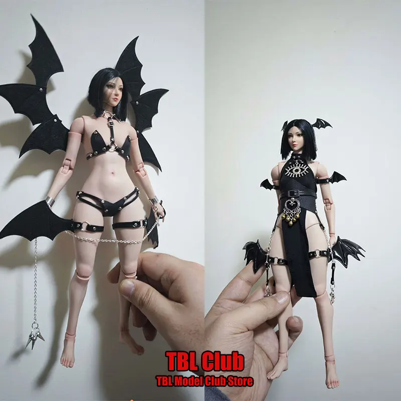 

In Stock 1/6 Scale Female Soldier Devil Black Leather Chain Clothes Set Model Accessories For 12inch Action Figure Doll