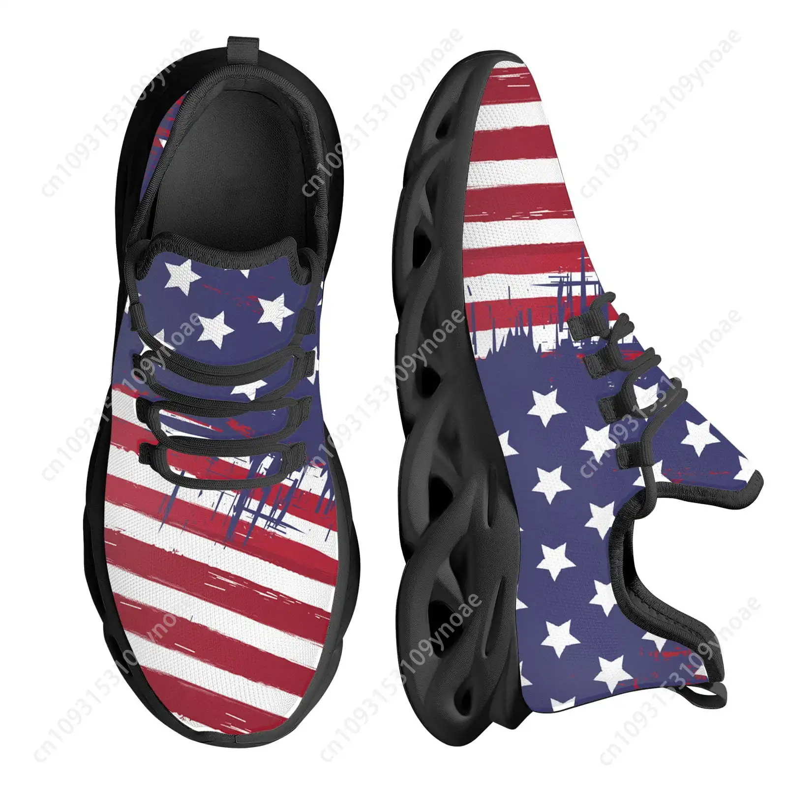 USA Flag Design Women's Mesh Sneakers Non-Slip Platform Shoes Lightweight Ladies Jogging Shoes Lace-up Zapatillas