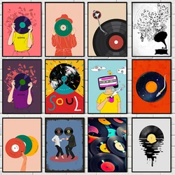 Vintage Music Vinyl Record Poster Wall Art Black and White DJ Turntable Photo Canvas Painting Prints Music Studio Home Decor