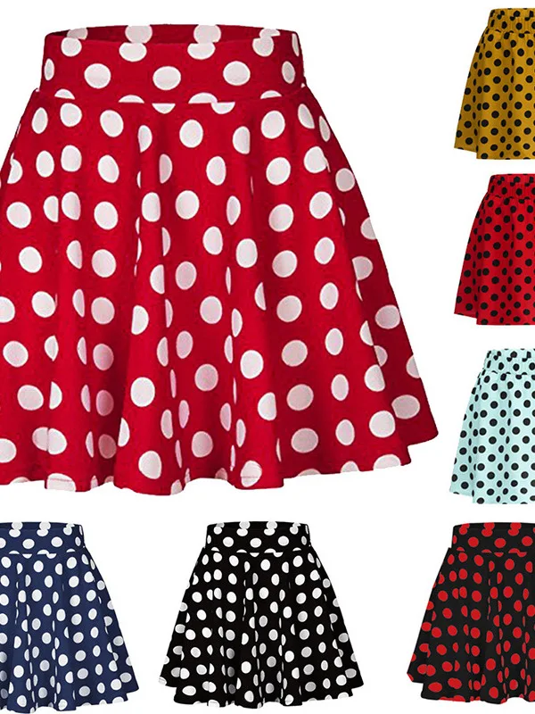 

Юбка трапециевидной формы в горошек с высокой талией для женщин, уличные юбки из полиэстера с декоративной строчкой