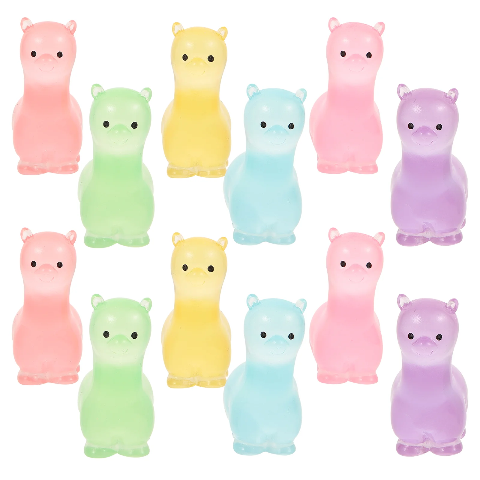 12 Pcs Micro Landscape House Resin Ornaments Luminous Colorful Alpaca Mini Statue Animals Miniature Figurines Baby Toy