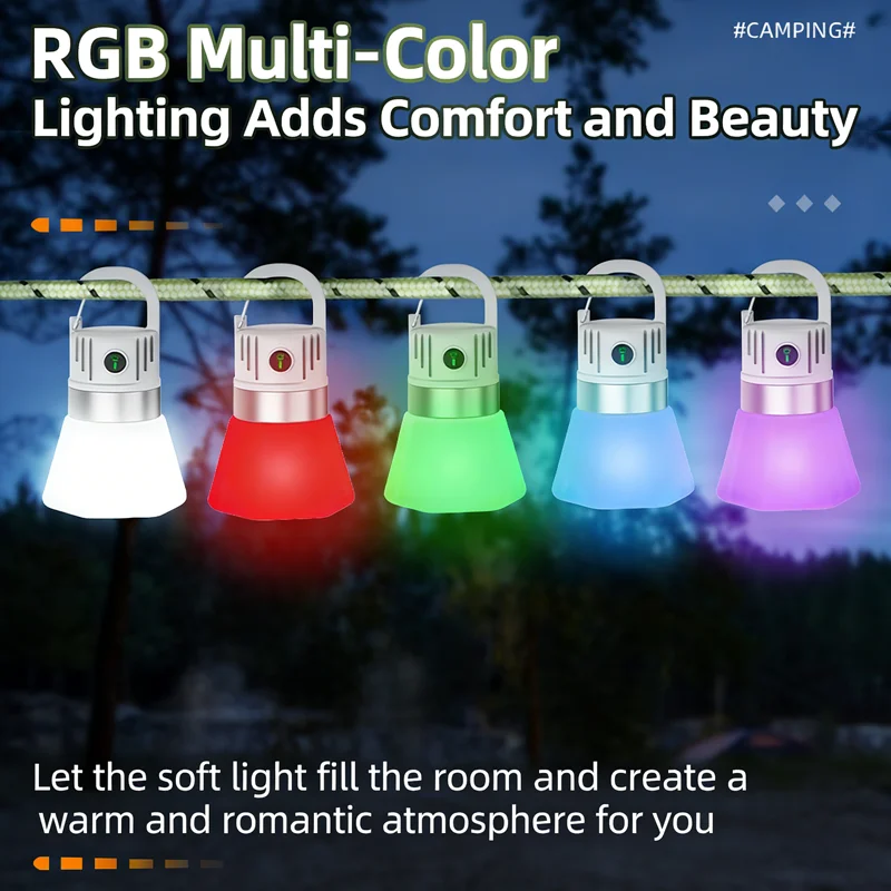 

Portable Outdoor 450mAh Battery Rechargeable Camping Light with Hook High Brightness IPX4 Emergency Flashlight RGB Lamps
