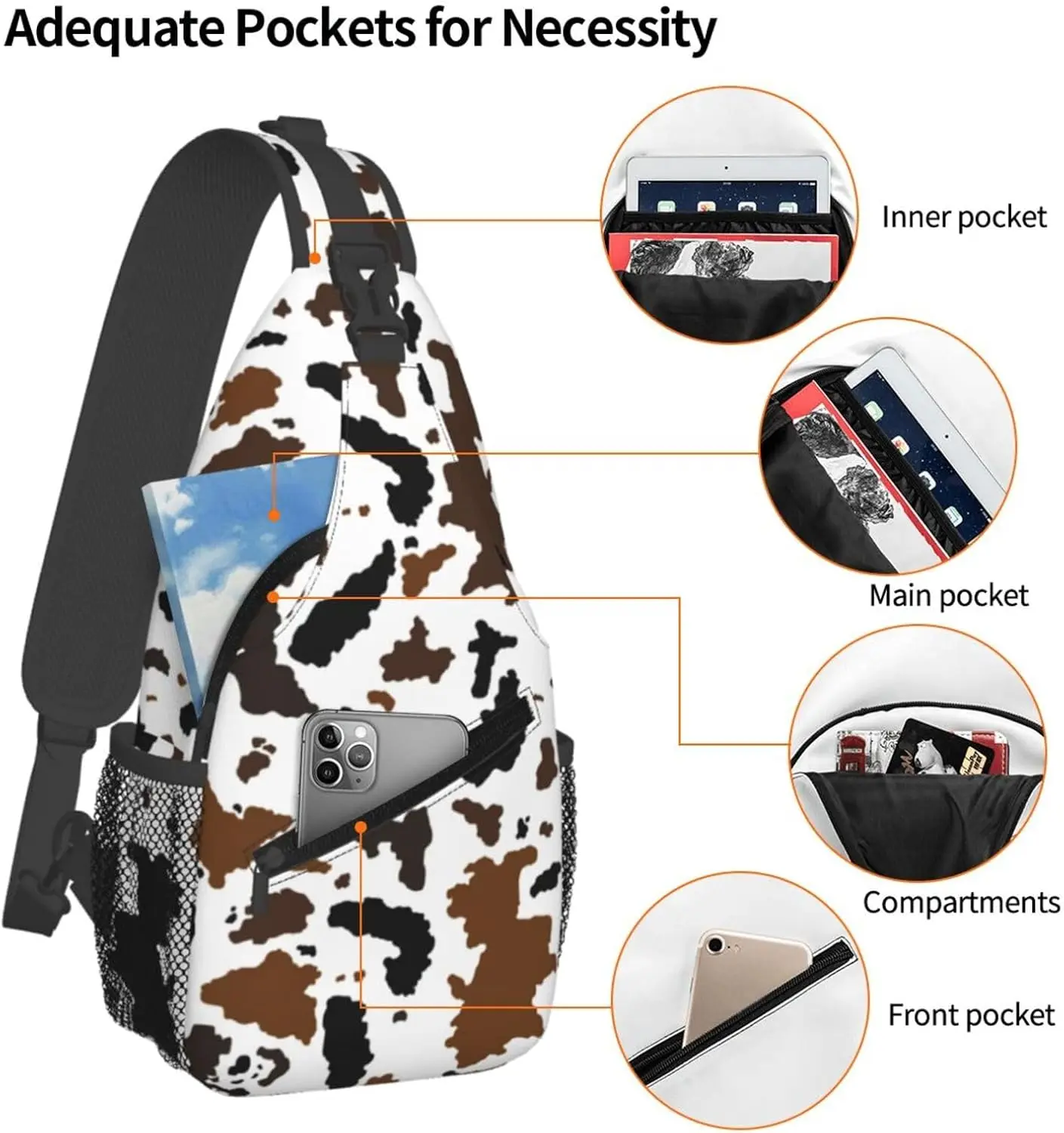 Cow Print Sling Bag for Women Crossbody Bag Cute Animal Skin Texture