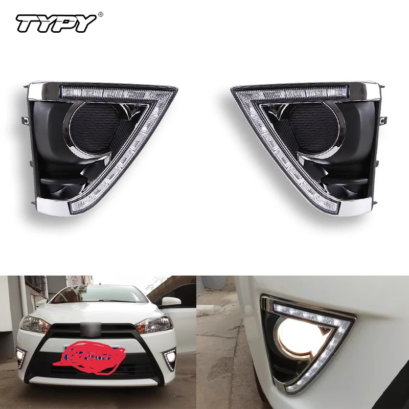 

TYPY для Toyota Yaris 2013-2015, автомобильные модифицированные светодиодные DRL дневные ходовые огни с желтым указателем поворота, противотуманные фары