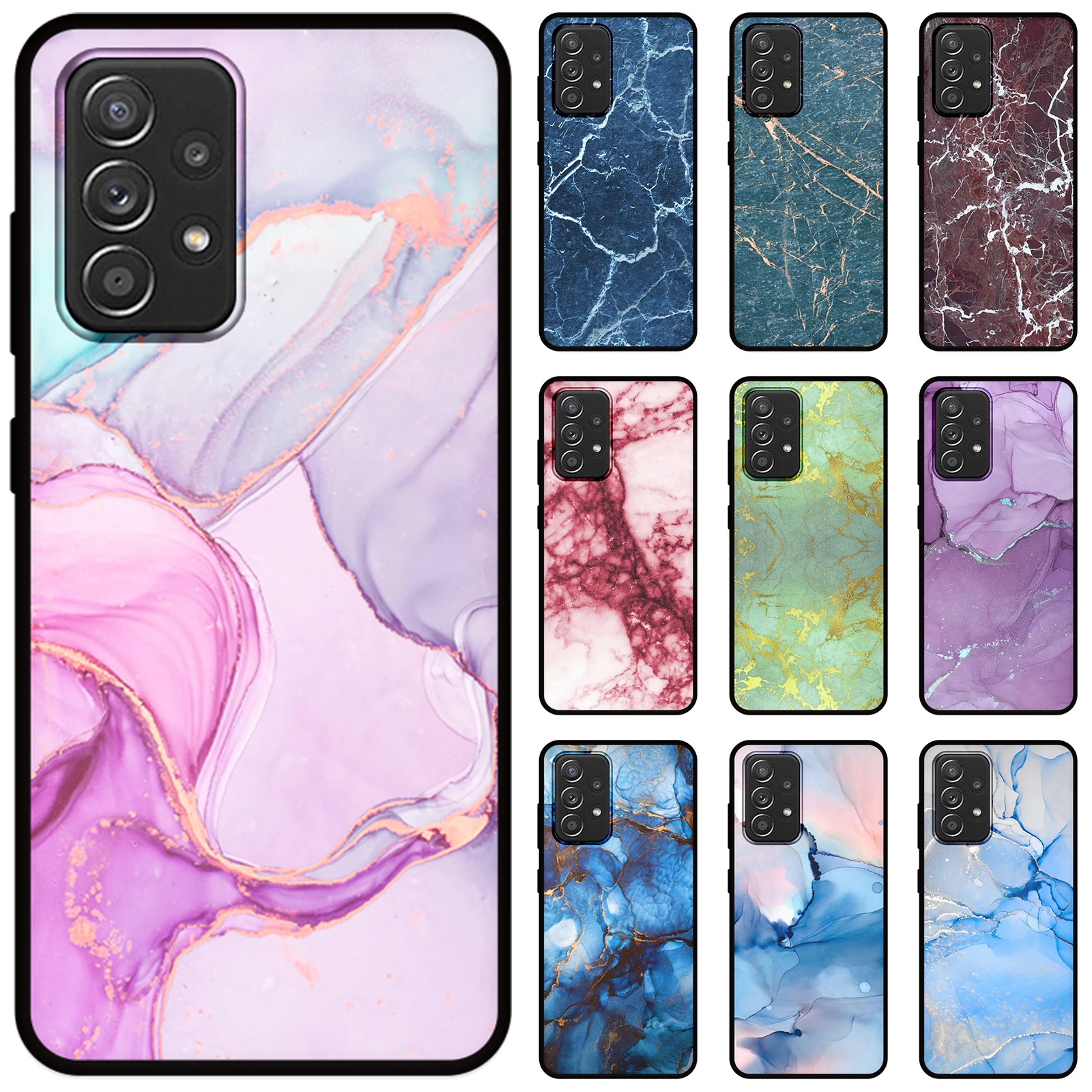 JURCHEN Silicone Phone Case For OPPO A17 A58 Reno9 Realme 10 Pro Plus A57S A77S C30 C30S C33 5G Granite Marble Stone Back Cover