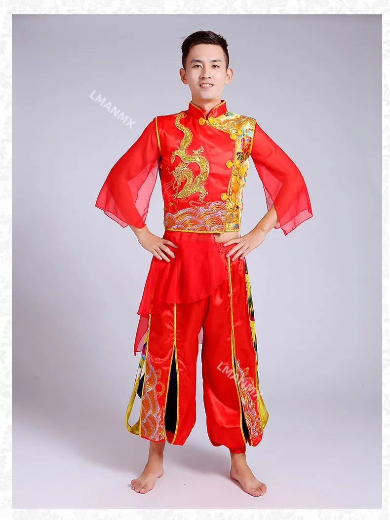 Nuevos trajes de equipo de tambor de cintura étnica, disfraces de yangko, actuando bailes étnicas de estilo chino