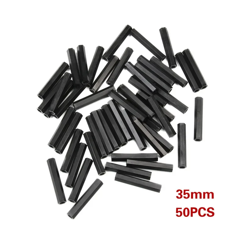 50PCS Black M3 Hex Nylon Standoff Spacer Column 20/25/30/35/40mm Flat Head Double Pass Nylon Plastic Spacing Screws