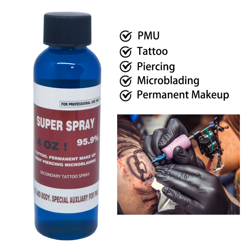 

Оригинальный спрей Tattoo Super Spray для перманентного макияжа, микроблейдинга, пирсинга, татуажа бровей, губ и контура глаз, вспомогательный спрей для PMU, 4 унции