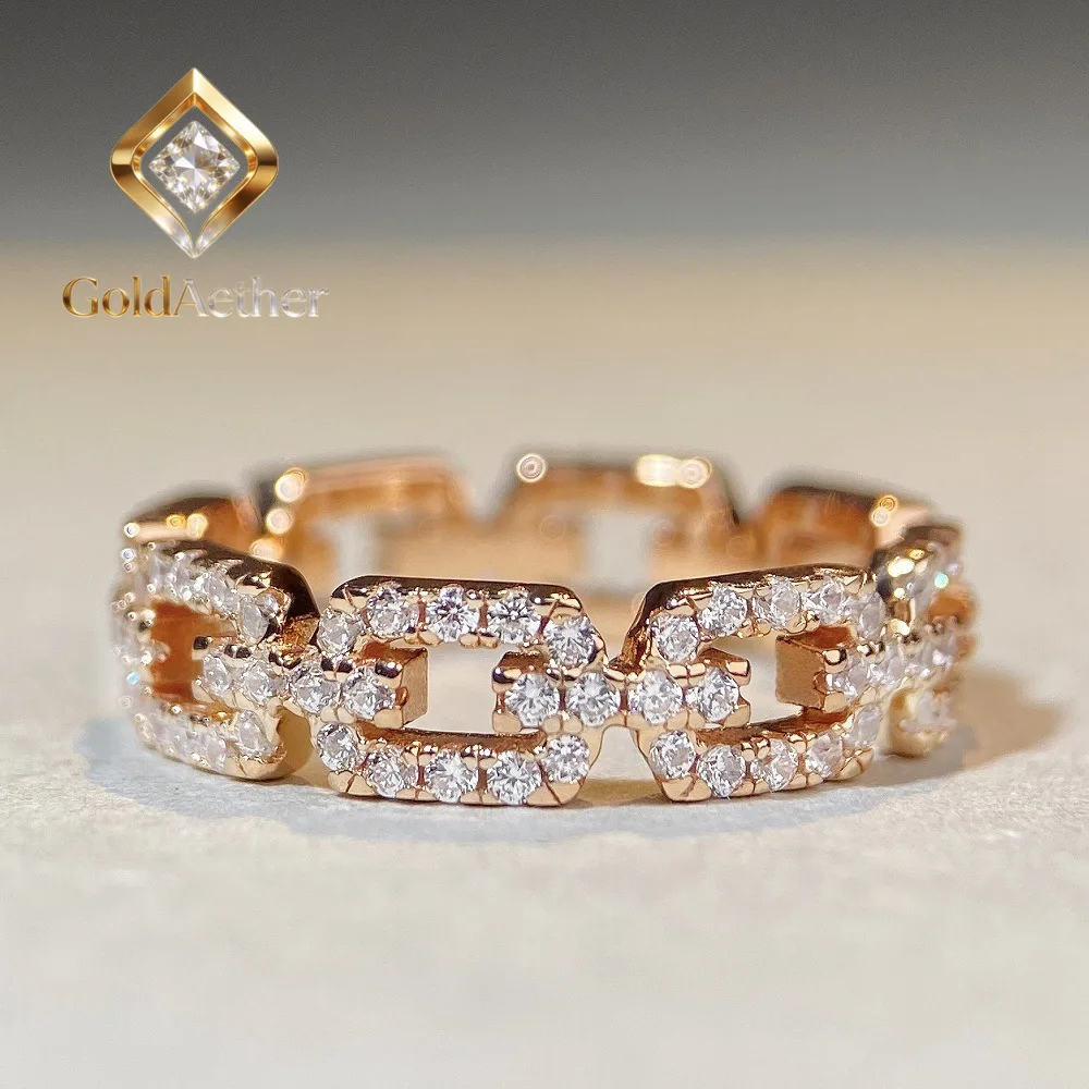 

GoldAether Luxury Solid Platinum PT950 Women's chain diamond ring moissanite full diamond pig nose ring wedding ring