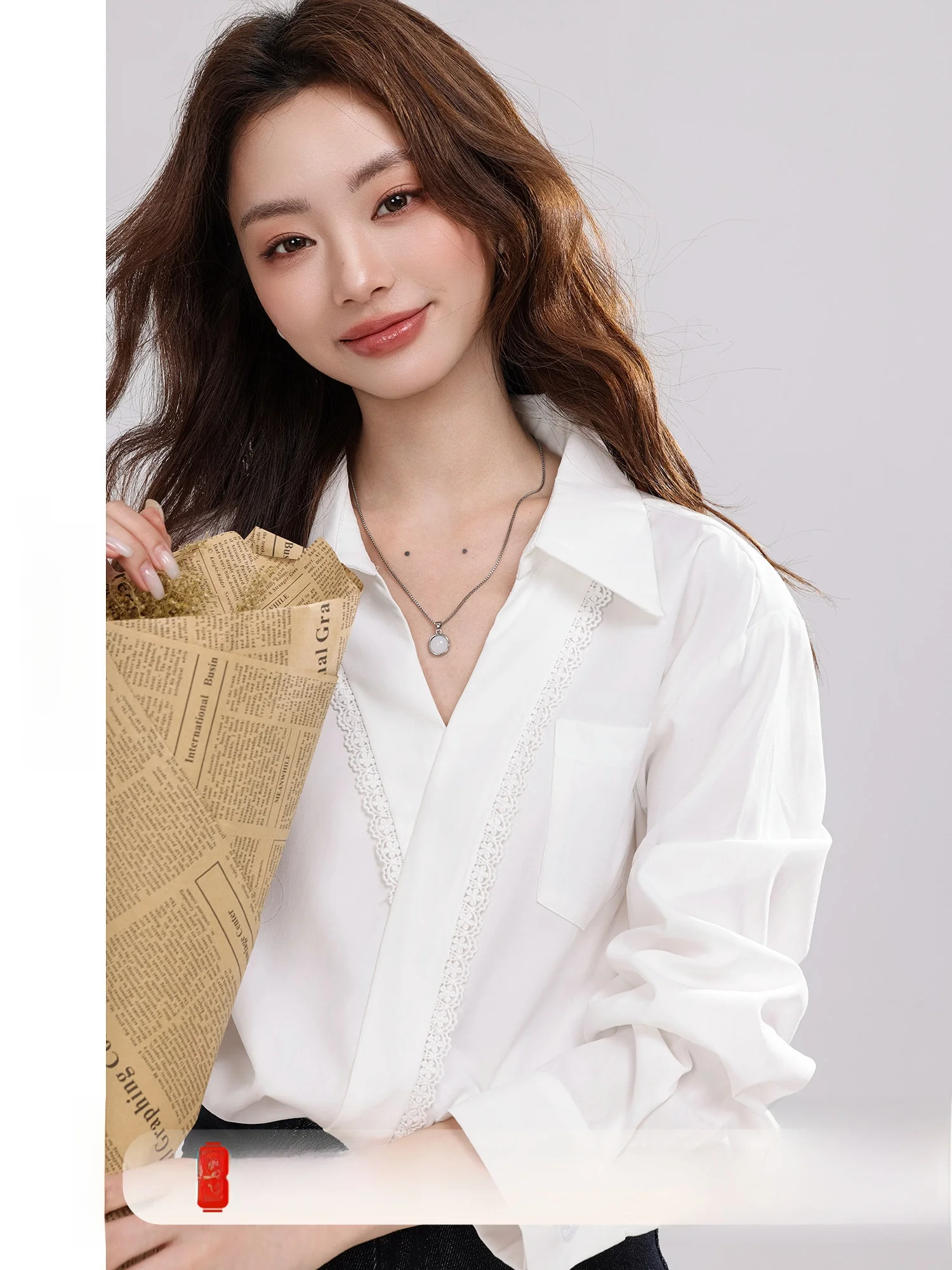 

Белая женская блузка Cysanthemum с длинным рукавом и воротником, новая модель весна-осень, с кружевными вставками, французский стиль, прямой крой