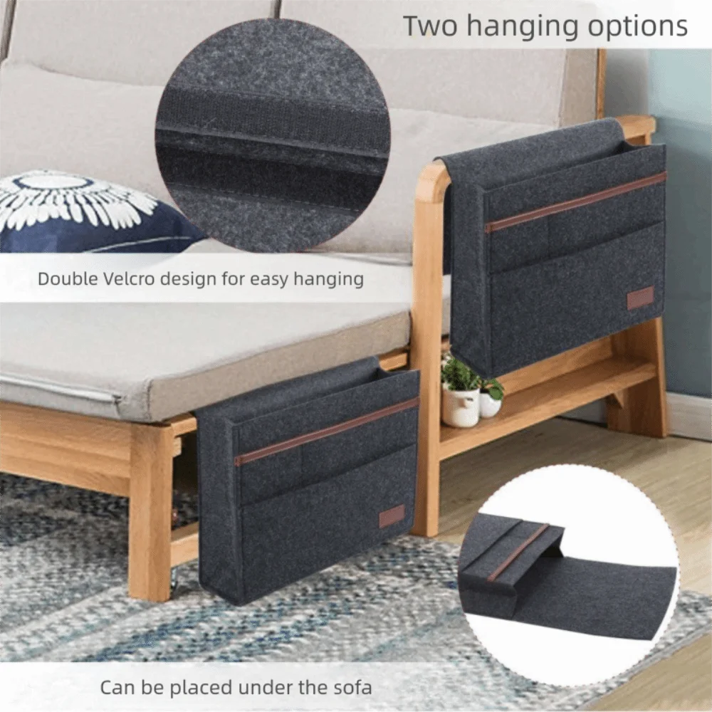 

Felt Bedside Hanging Storage Bag Multiple Pockets Space Saving Bedside Hanging Organizer Large Capacity Remote and Tissue Holder