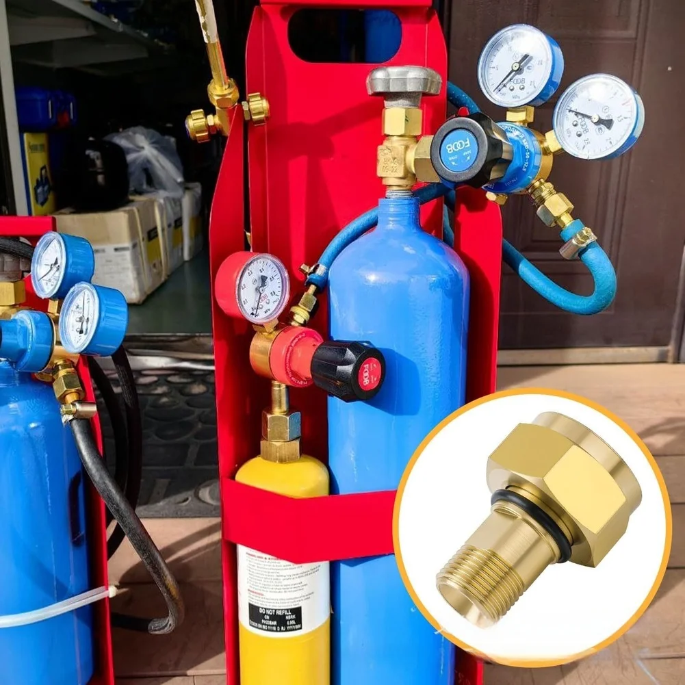 For Acetylene-Compatible Brass Adapter Connecting For cga 520 B Thread Cylinders to For cga 200 MC Thread Regulators