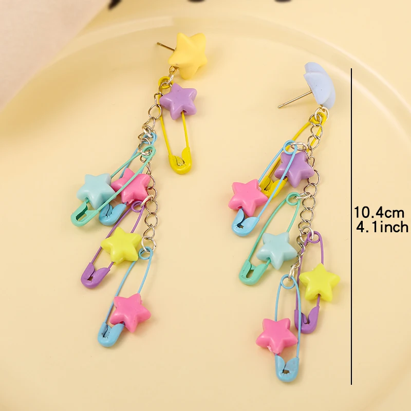 Harajuku Style Acrylic Five-Pointed  Beaded Earrings Japanese Color Temperament Candy Color Pentagrams Earrings for Women
