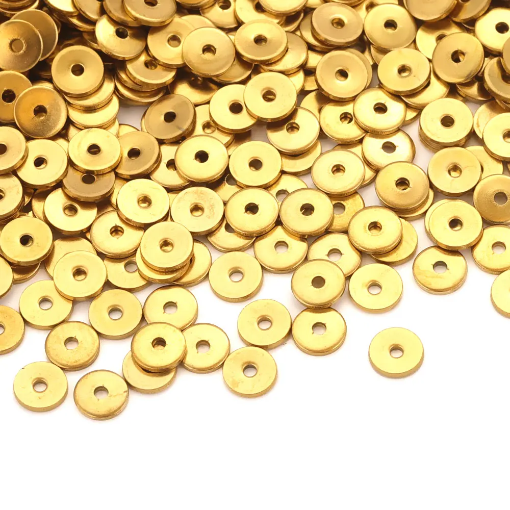 50pcs Stainless Steel Flat Spacer Beads For Jewelry Making PVD 18K Gold-plated Loose Beads For Bracelet DIY Jewelry Supplies