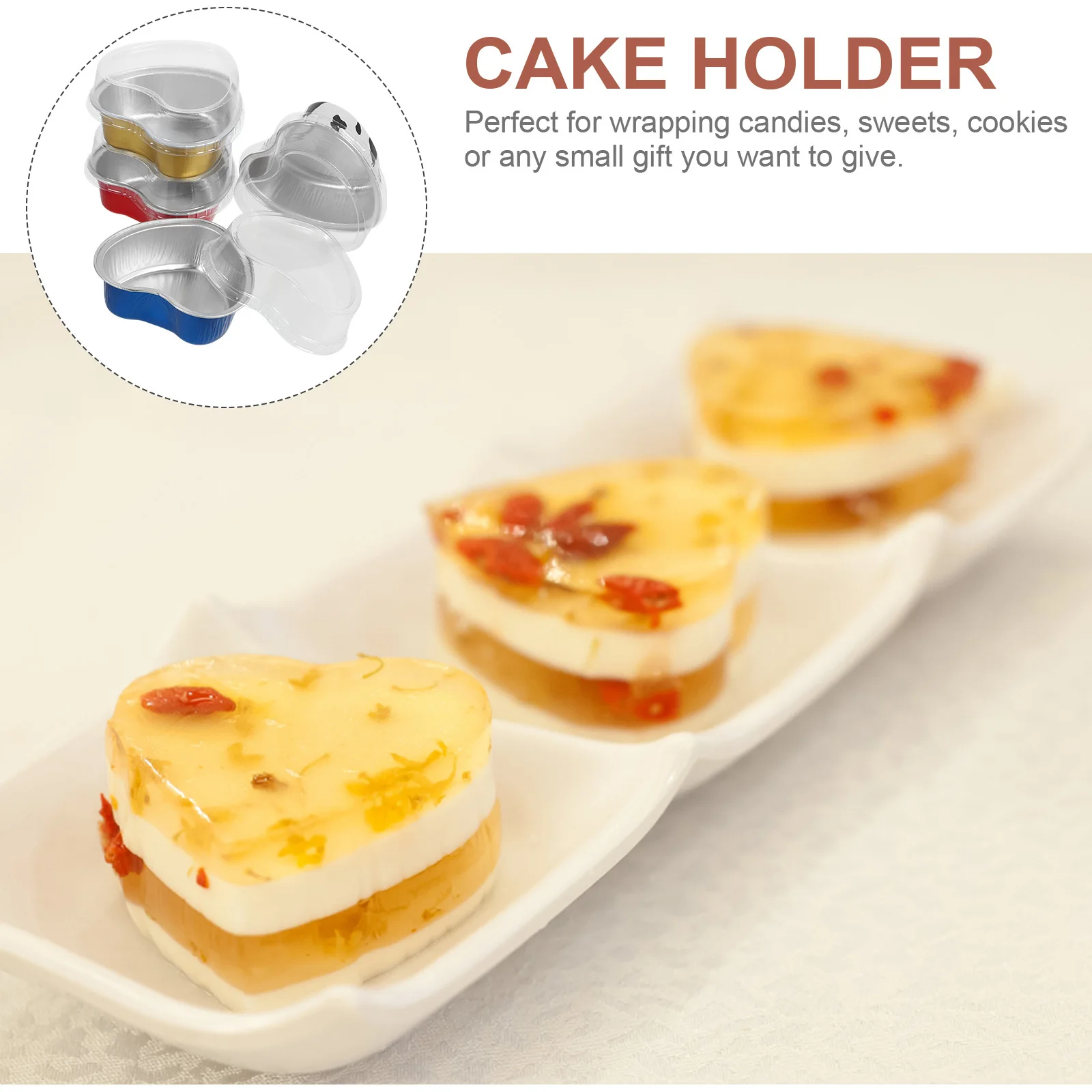 Juego de 20 tazas de papel de aluminio para pudín y pasteles, Mini moldes de postre desechables seguros para horno de Ramekins en forma de corazón para panadería casera