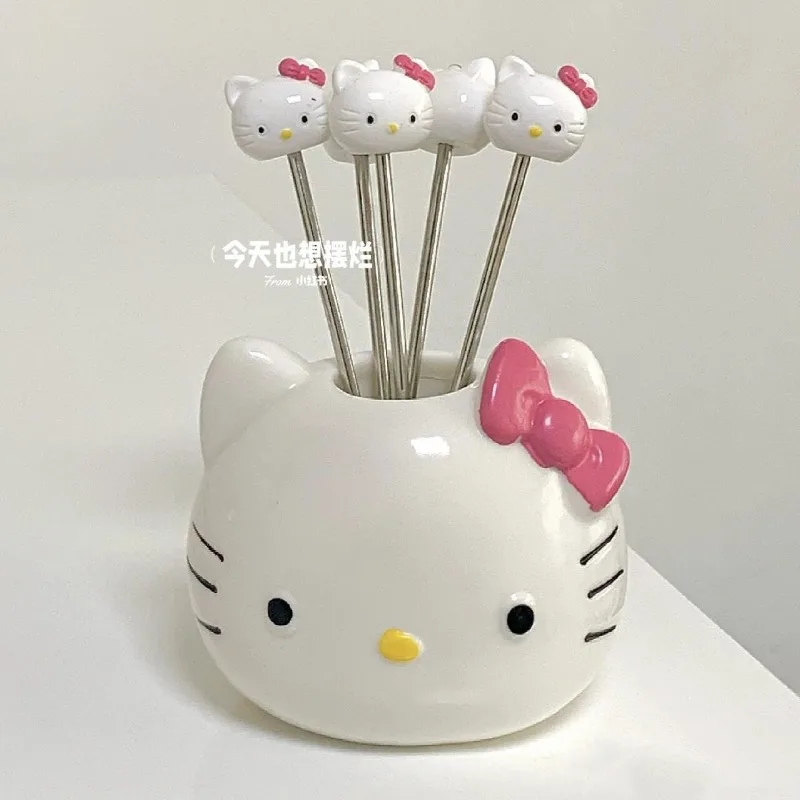 Cute Hello Kitty Fruit Fork Stainless Steel Mini Creative Fruit Picks Home Kitchen Bento Accessories Set Trendy Birthday Gift view 6