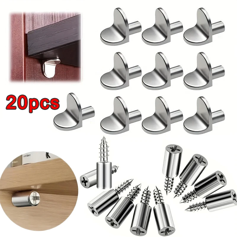 Metal Shelf Support Pegs, 2 Styles T-Type Shelf Pins & Self-Tapping Screw Shelf Supports, Cabinet Laminate Bracket Hardware