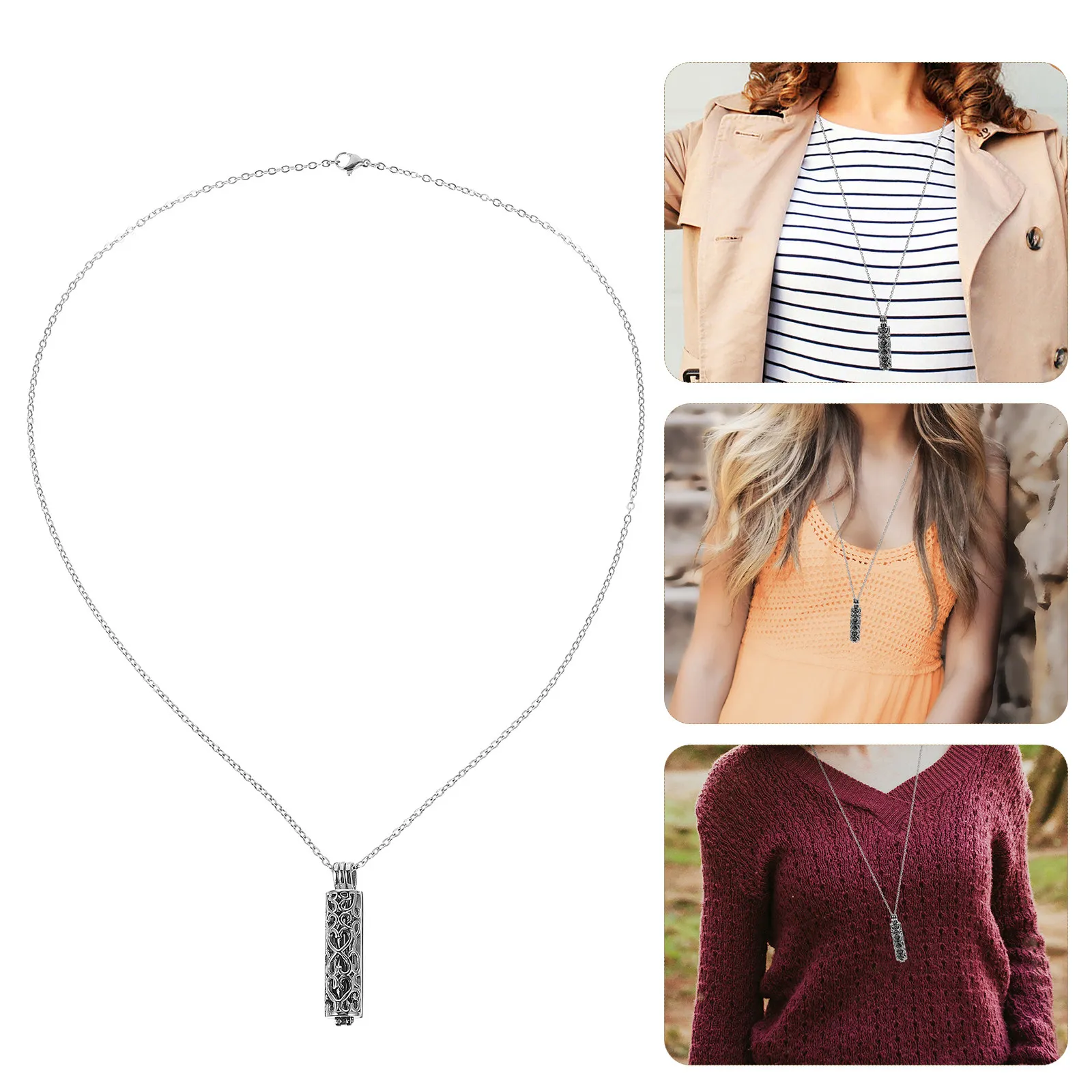 

Cremation Ashes Necklace Stainless Steel Glass Urn Pendant No Fade No Rust Memorial Keepsake for Men Women Jewelry