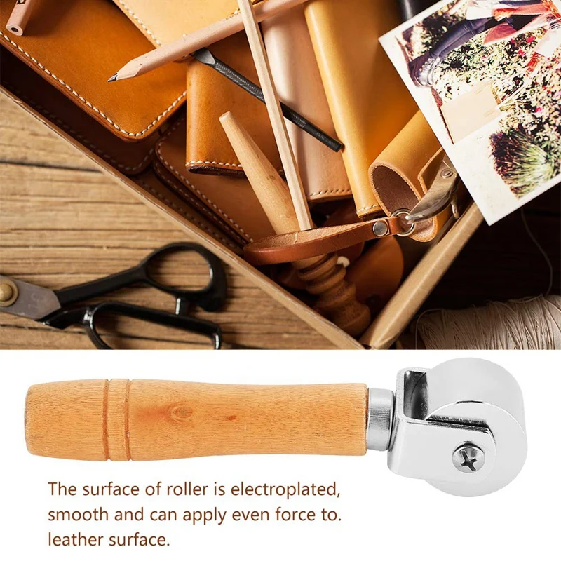 Leather Press Edge Roller Leather Edge Creaser Handmade Wooden Handle Carbon Steel Leather Rolling Craft Roller Tool