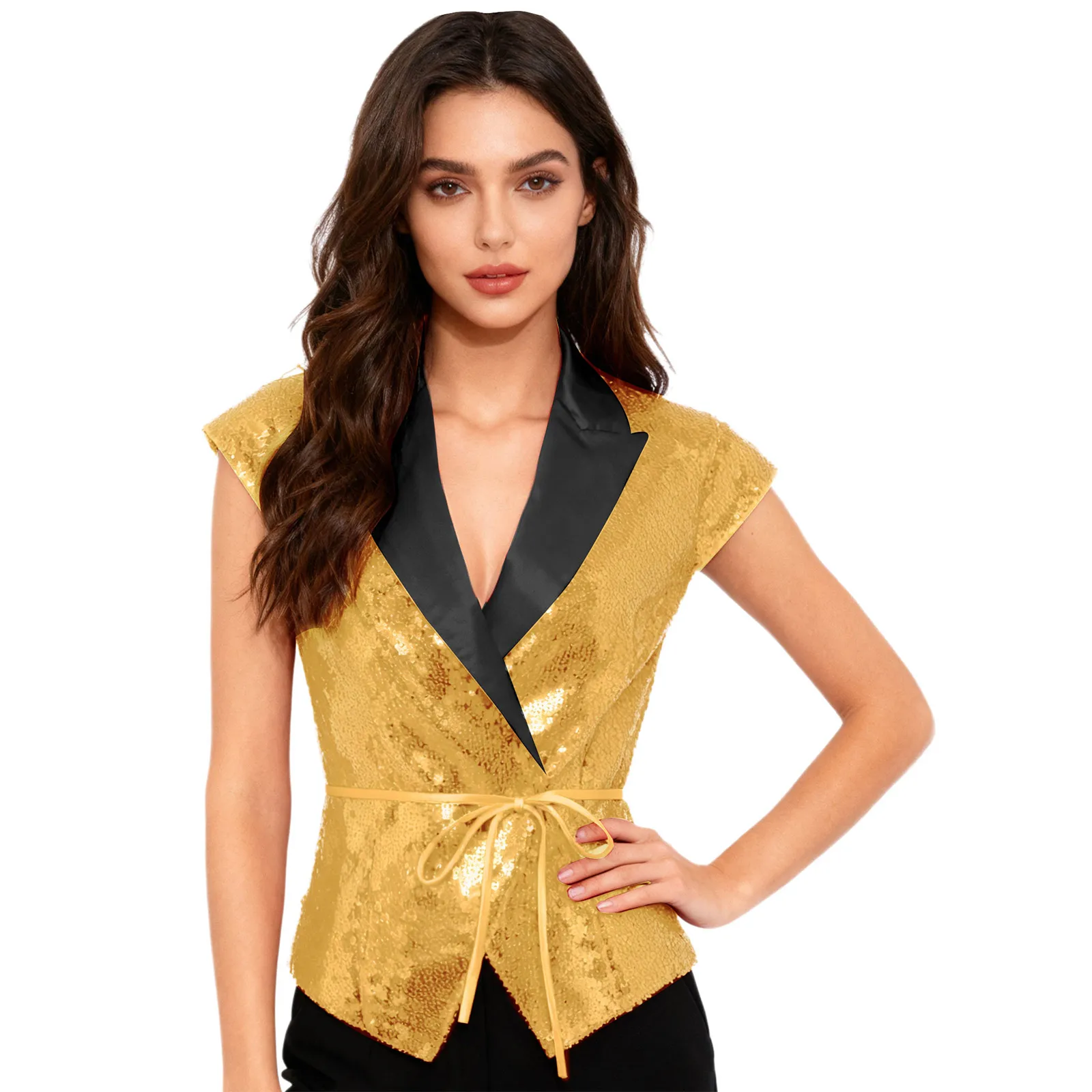 المرأة الترتر سترة الخامس الرقبة التسمية كاب الأكمام حفل زفاف صدرية مع حزام الهذيان الموسيقى مهرجان الجاز ملابس رقص كلوبوير #2