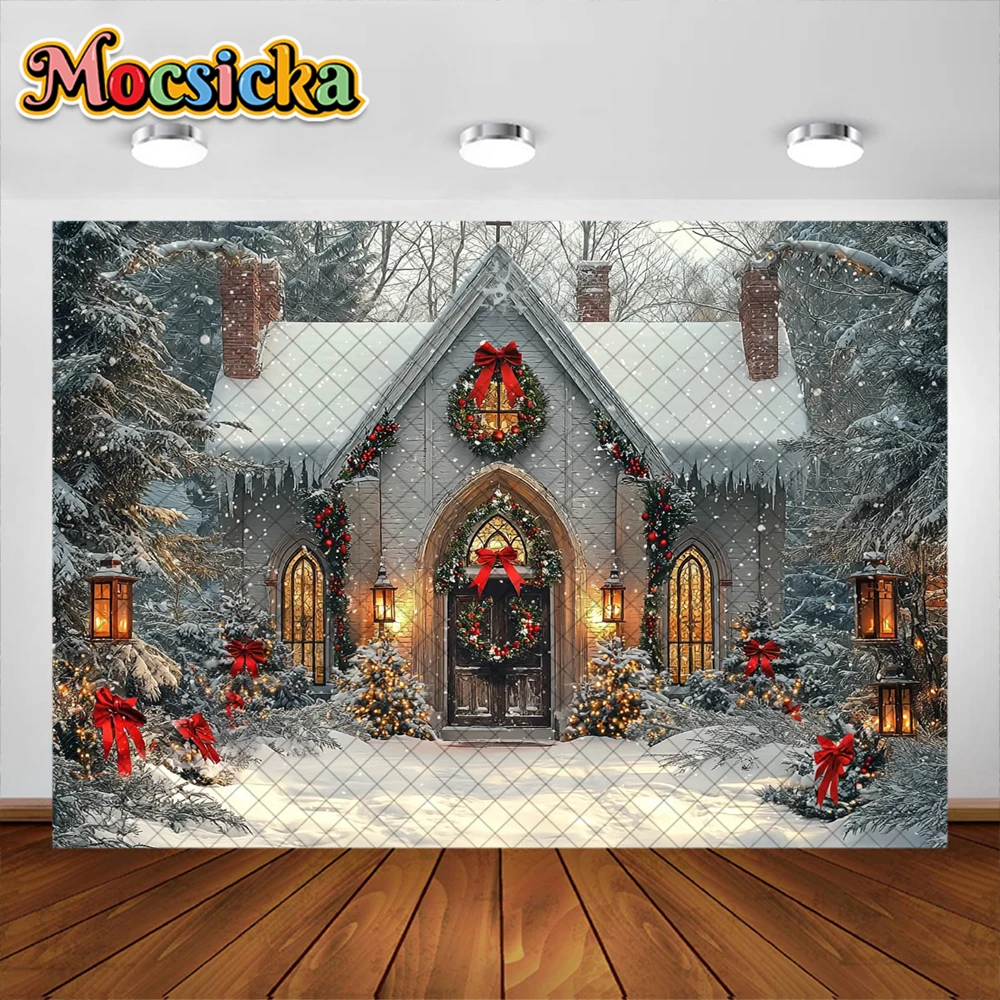 Winter Christmas Photography Background Xmas Tree Cabin Decoration Supplies Kids Holiday Portrait Photo Backdrop Studio Props