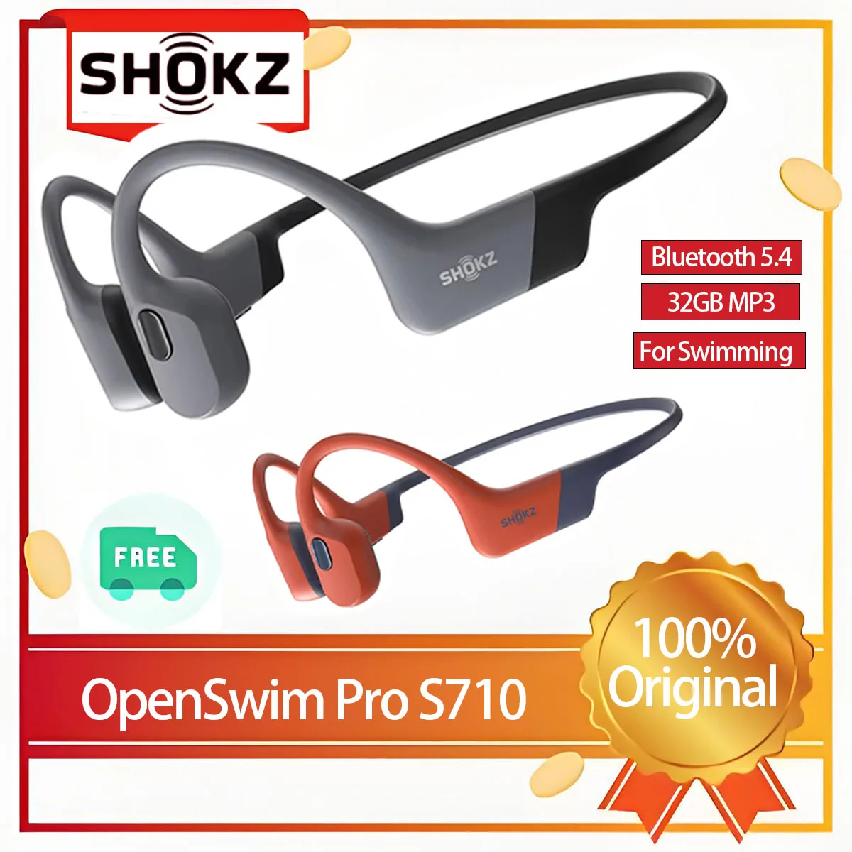 Original Newest Shokz Openswim Pro S710 Bone Conduction Earphones Bluetooth5.4 MP3 Music Player IP68 Swimming Wireless Headphone