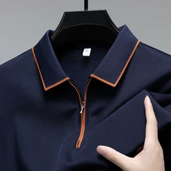 soft cotton long sleeve men's polo shirt autumn new fashion light luxury half zipper Korean version high-end golf design T-shirt