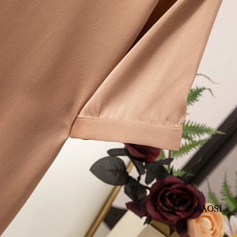 Smooth and Breathable 93% Natural Mulberry Silk Elastic Double Qiao Satin Round Neck Commuting Women\'s Short Sleeved T-shirt