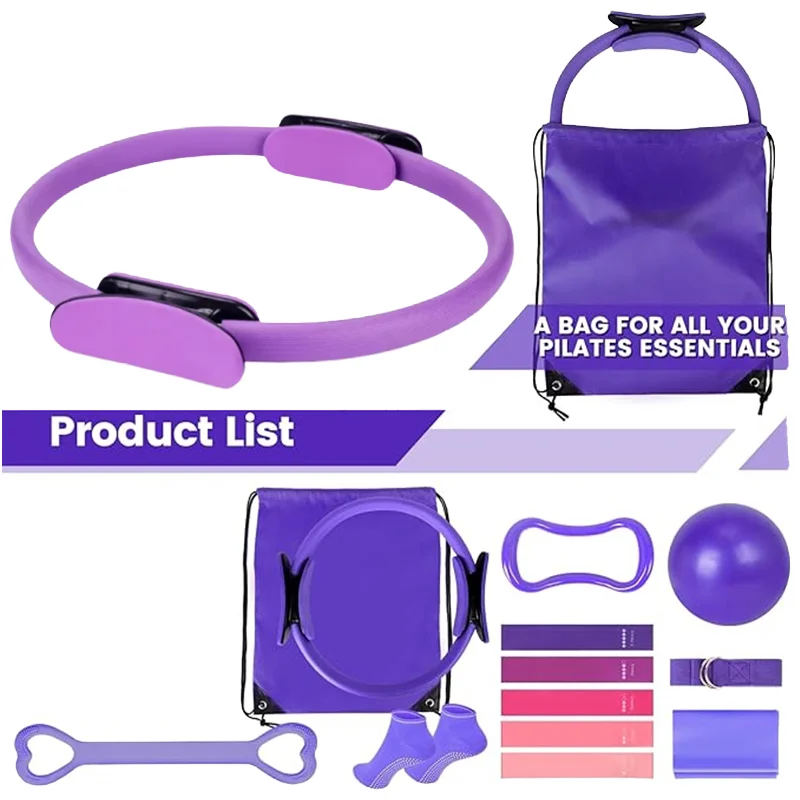 TT Sports Portable Pilate Ring Set Essentials Kit 13 1 Yoga Ball Resistance Band Pilate Circle Yoga Socks Home Gym Fitness