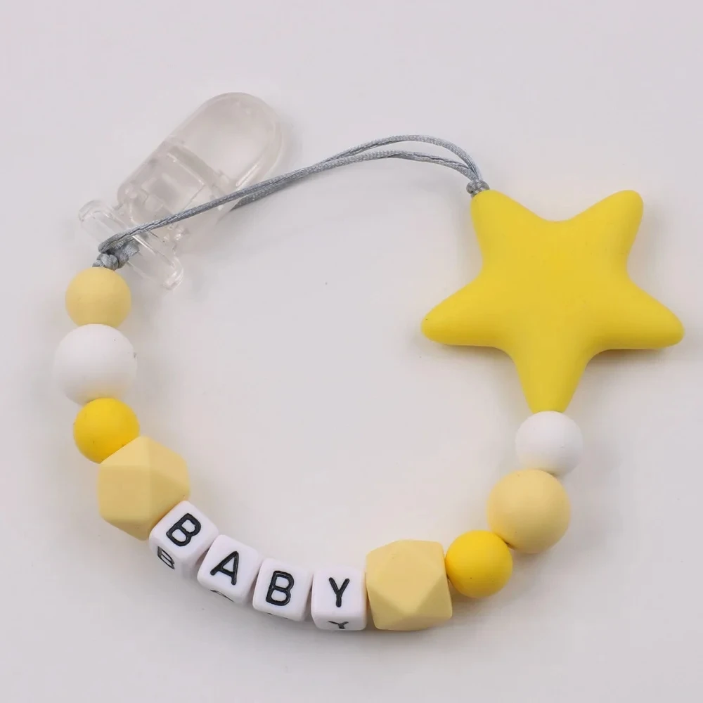 Baby Pacifier Clip Chain Silicone Five Pointed Star Nipple Pacifier Name Holder Baby Newborn Shower Gifts