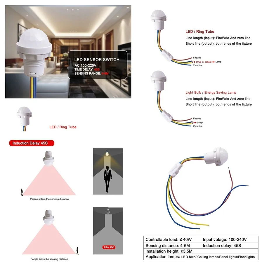 DC 12V 24V PIR Sensor Detector Smart Switch 110V 220V LED PIR Infrared Motion Sensor Detection Automatic Sensor Light Switch