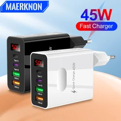 45W USB Charger Fast Charging 4 Ports Type C QC 3.0 Wall Charger For iPhone 12 13 Samsung Xiaomi Mobile Phone Charger Adapter