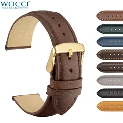 Wocci Vintage Leather Watch Strap 14 16 18 19 20 21 22 23 24mm Leather Watchband Rose Gold Buckle for Men Women Replacement Band