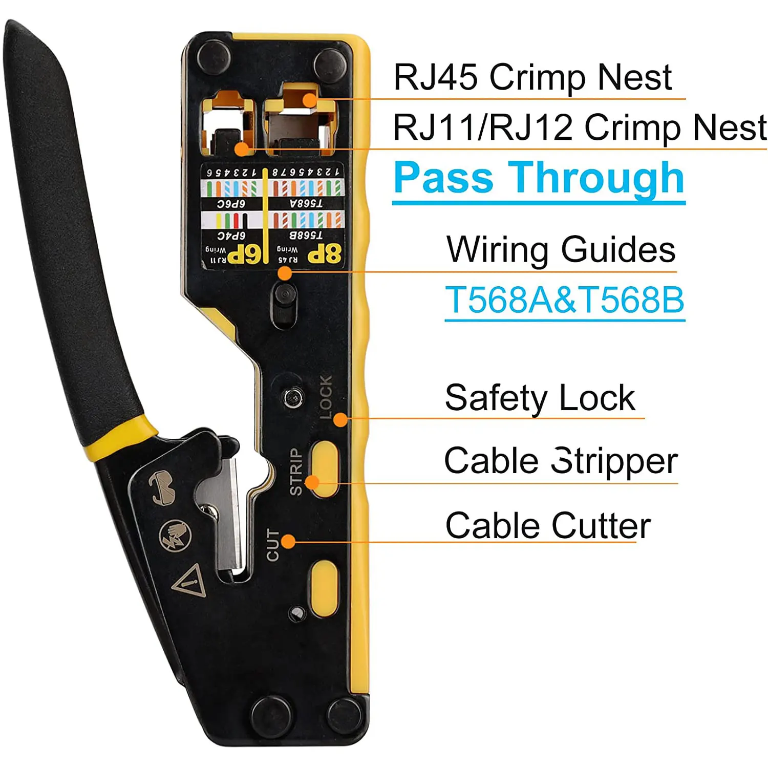 

Обжимной инструмент K50 RJ45, проходной обжимной резак для Cat6 Cat5 Cat5e 8P8C, модульный разъем Ethernet, универсальный инструмент для проводов