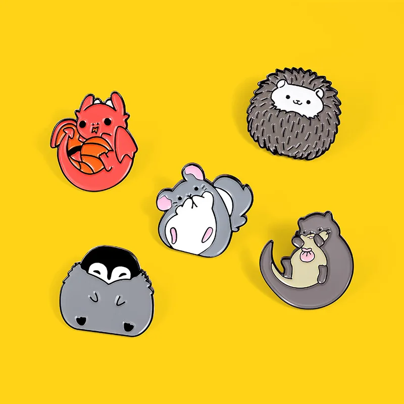 Cute Enamel Pin Chinchilla Hedgehog Otter Penguin Dragon Badge Brooch Lapel Pin Shirt Bag Jewelry Gift For Kids