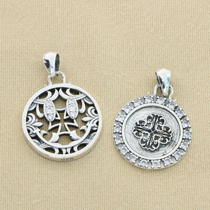 Japanese and Korean handsome pure silver cross with diamond pendant, trendy men and women's retro trend men and women's necklace