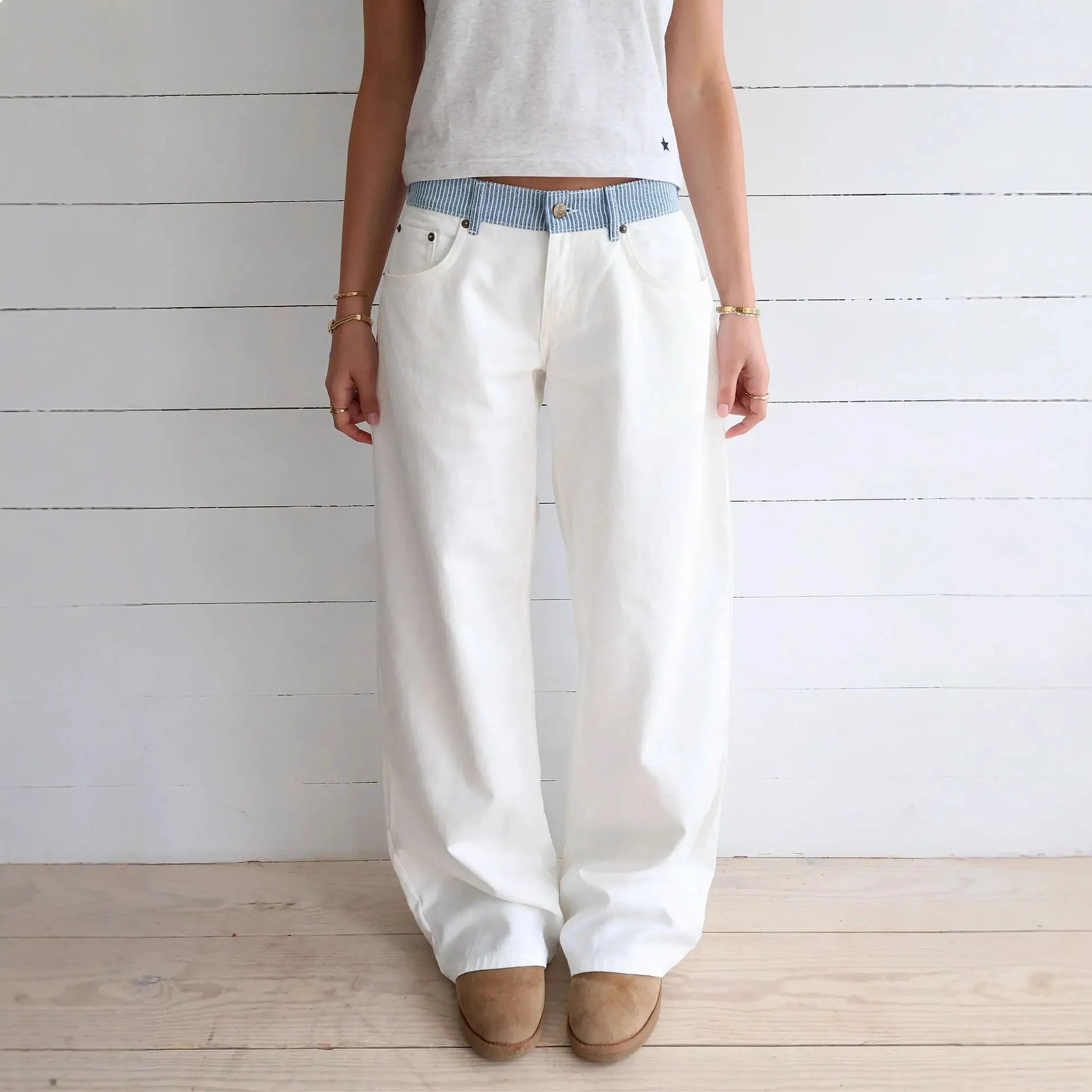 Cross Color Contrast Straight Leg Loose Casual Wide Leg Pants Jumpsuit Playsuit Spring Summer