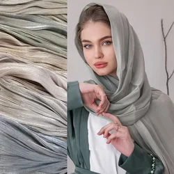 New Shimmer Bright Silk Scarf Chiffon Hijabs for Women Breathable Cool Satin Smooth Crepe Long Shawl Turban Head Wrap for Women