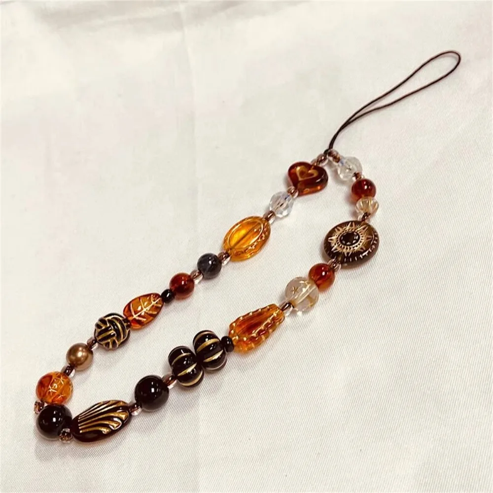 

Y2K Retro Phone Chain Rope Resin Leopard Heart Beaded Wrist Lanyard Strap Hanging Cord For Girl Woman