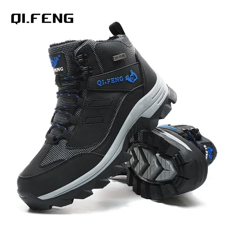 Men Large Sneaker Winter Snow Boots Warm Fur Waterproof Leather Outdoor Mountain Shoes Tactical Footwear Black Combat Boots