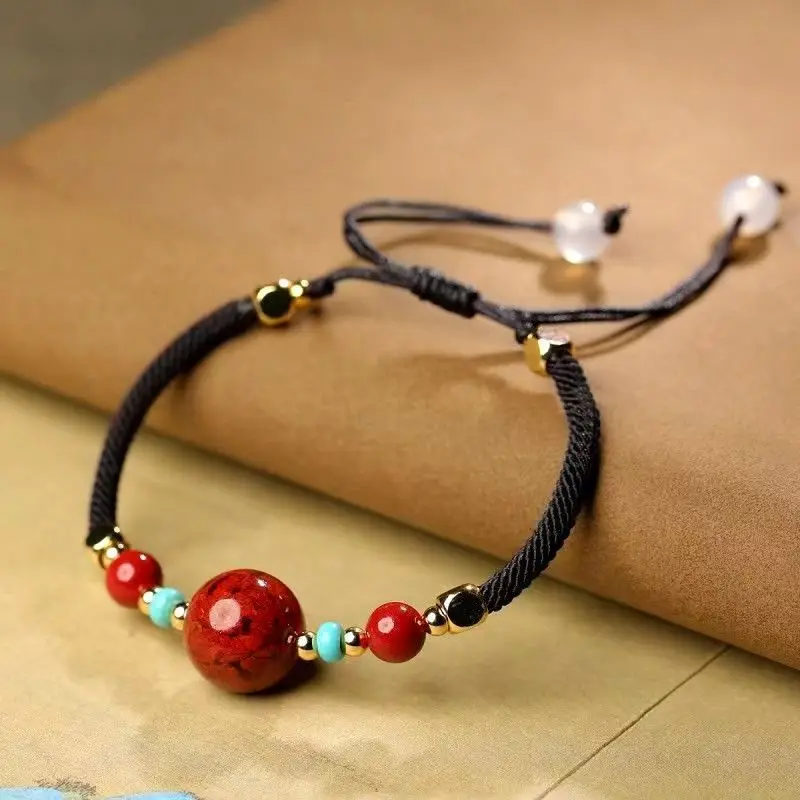 Natural Crystal Sand Passepartout Benmingnian Red Bracelet Men's and Women's Carry-on Cinnabar HandString Entrance Examination